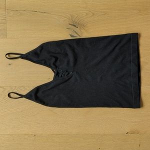 Free People Intimately Black Ribbed Cross Front Tank in Size XS/S